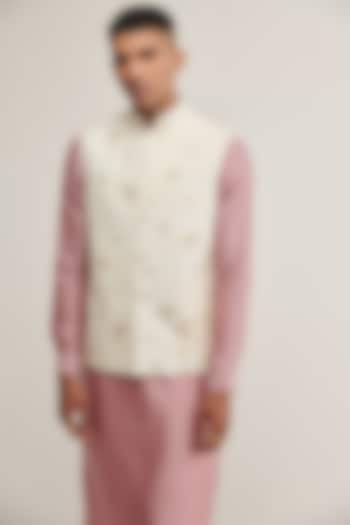 Ivory Silk Zari Embroidered Nehru Jacket by Dhruv Vaish