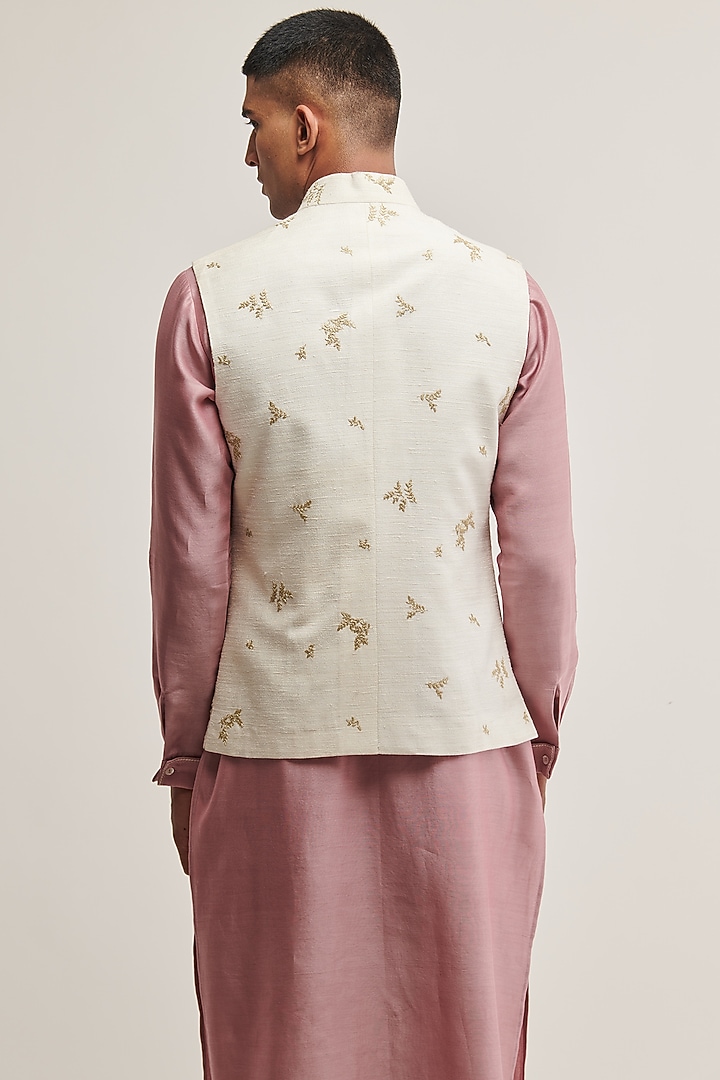 Ivory Silk Zari Embroidered Nehru Jacket by Dhruv Vaish at Pernia's Pop Up Shop