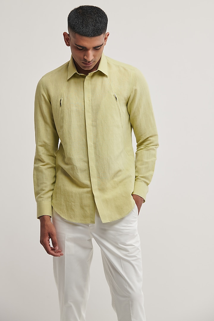 Pale Mint Handloom Cotton Shirt by Dhruv Vaish