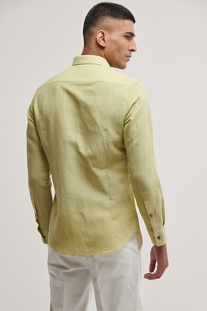 Pale Mint Handloom Cotton Party Wear Shirt by Dhruv Vaish at Pernia's Pop Up Shop