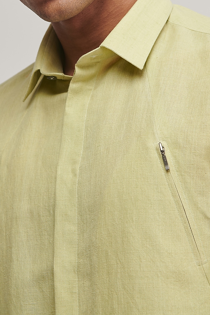 Pale Mint Handloom Cotton Party Wear Shirt by Dhruv Vaish at Pernia's Pop Up Shop