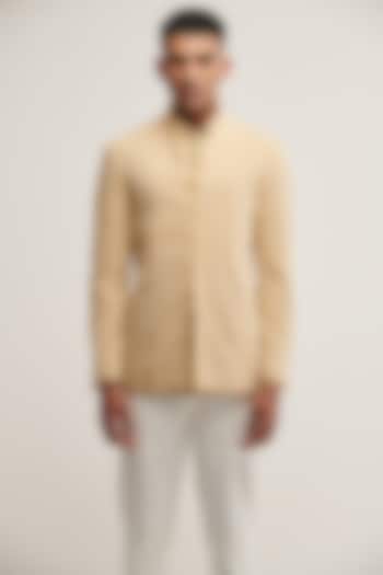 Faded Lemon Handloom Cotton Bandhgala Jacket by Dhruv Vaish