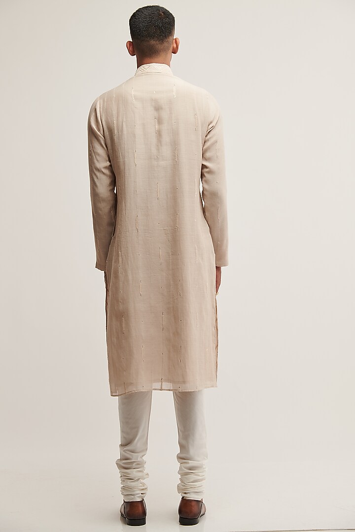 Moon Rock Cotton Silk Chanderi Embroidered Kurta Set by Dhruv Vaish at Pernia's Pop Up Shop