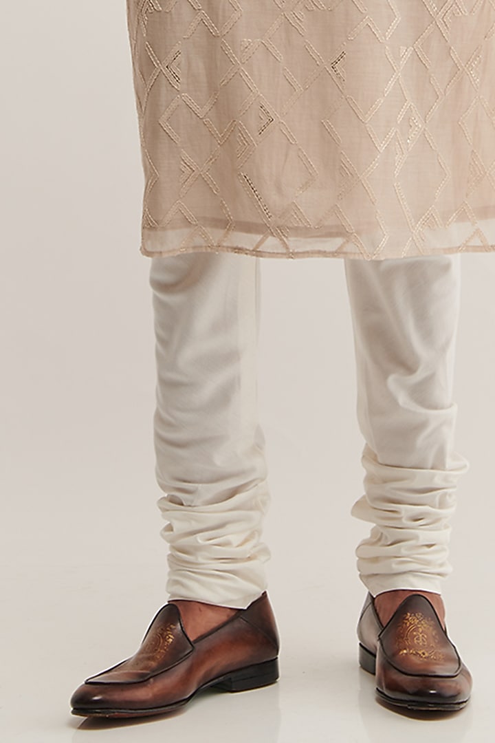 Moon Rock Cotton Silk Chanderi Embroidered Kurta Set by Dhruv Vaish at Pernia's Pop Up Shop