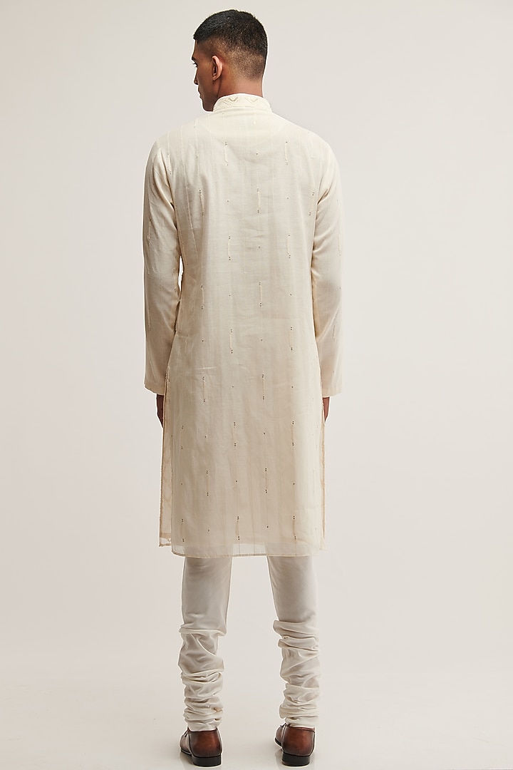 Vanilla Cotton Silk Chanderi Sequins Embroidered Kurta Set by Dhruv Vaish at Pernia's Pop Up Shop