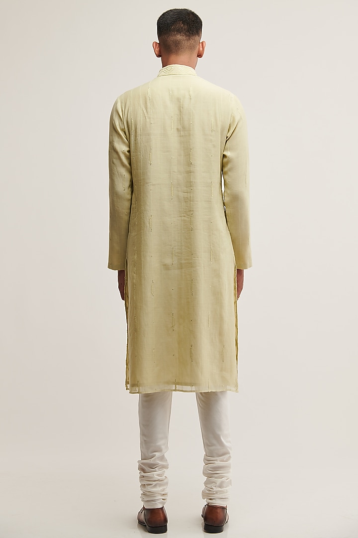 Pale Mint Cotton Silk Sequins Embroidered Kurta Set by Dhruv Vaish at Pernia's Pop Up Shop