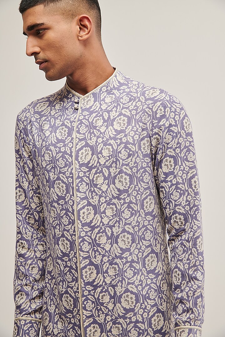 Iris Bloom Cotton Silk Printed Kurta Set by Dhruv Vaish at Pernia's Pop Up Shop