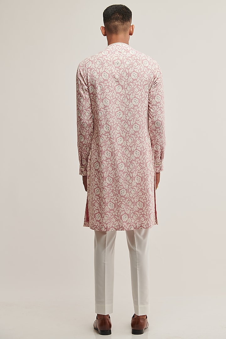 Mauve Bloom Cotton Silk Printed Kurta Set by Dhruv Vaish at Pernia's Pop Up Shop
