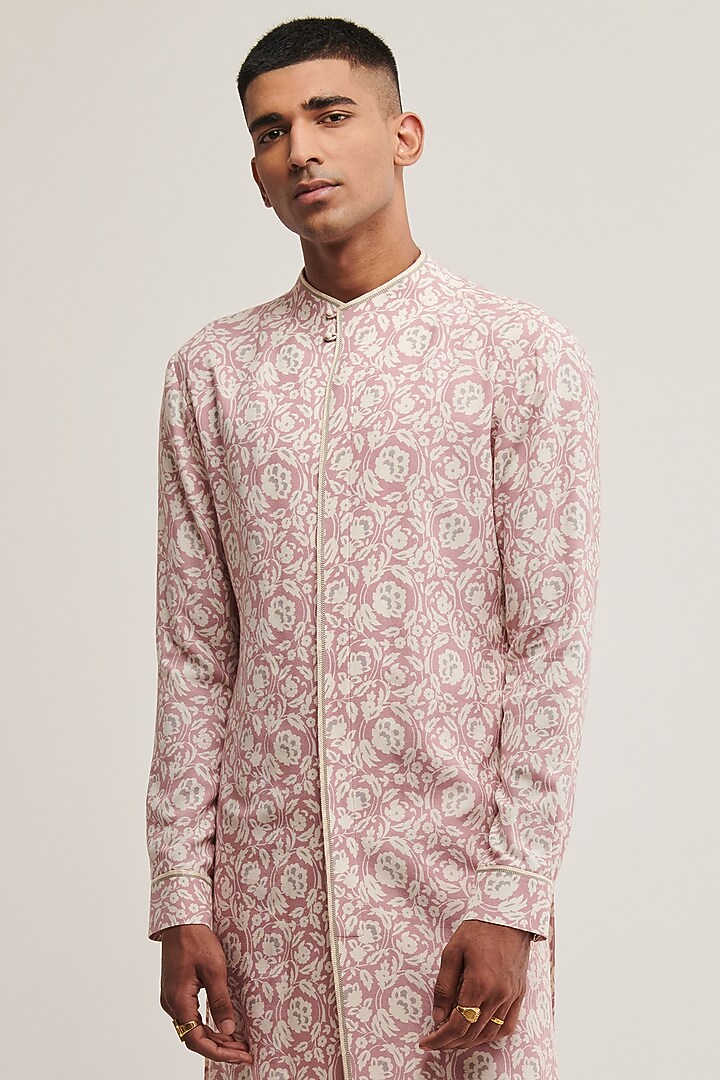 Mauve Bloom Cotton Silk Printed Kurta Set by Dhruv Vaish at Pernia's Pop Up Shop