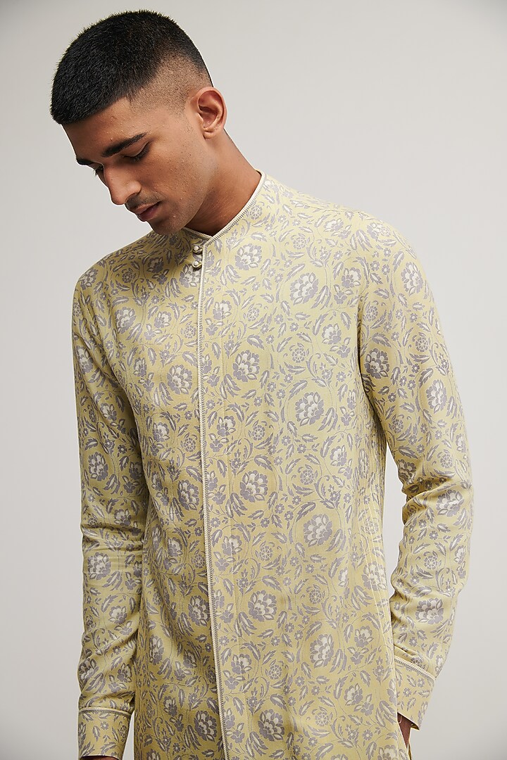 Mint Bloom Cotton Silk Printed Kurta Set by Dhruv Vaish at Pernia's Pop Up Shop