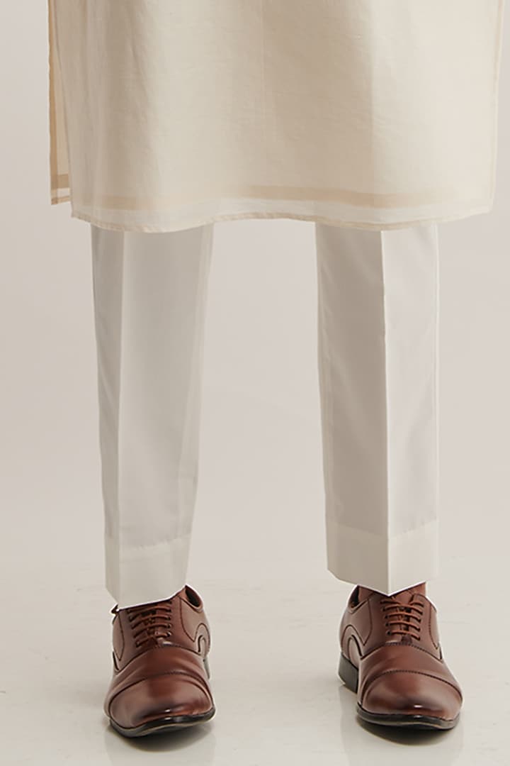 Vanilla-Colored Cotton Silk Chanderi Thread Embroidered Kurta Set by Dhruv Vaish at Pernia's Pop Up Shop