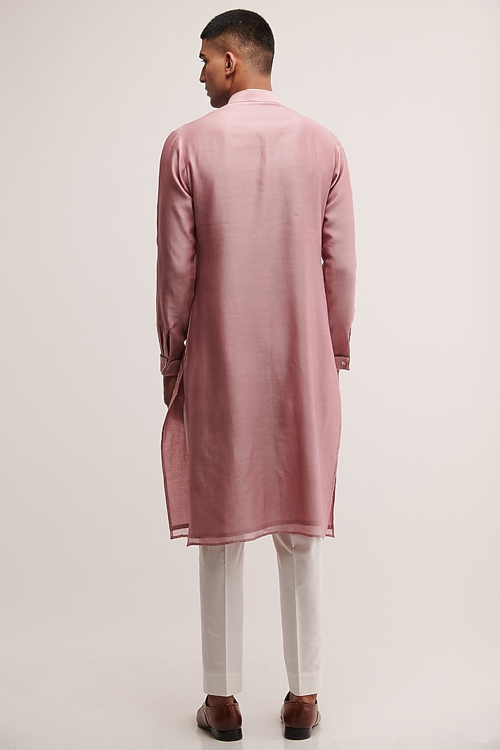 Mauve Mist Cotton Silk Chanderi Embroidered Kurta Set by Dhruv Vaish at Pernia's Pop Up Shop