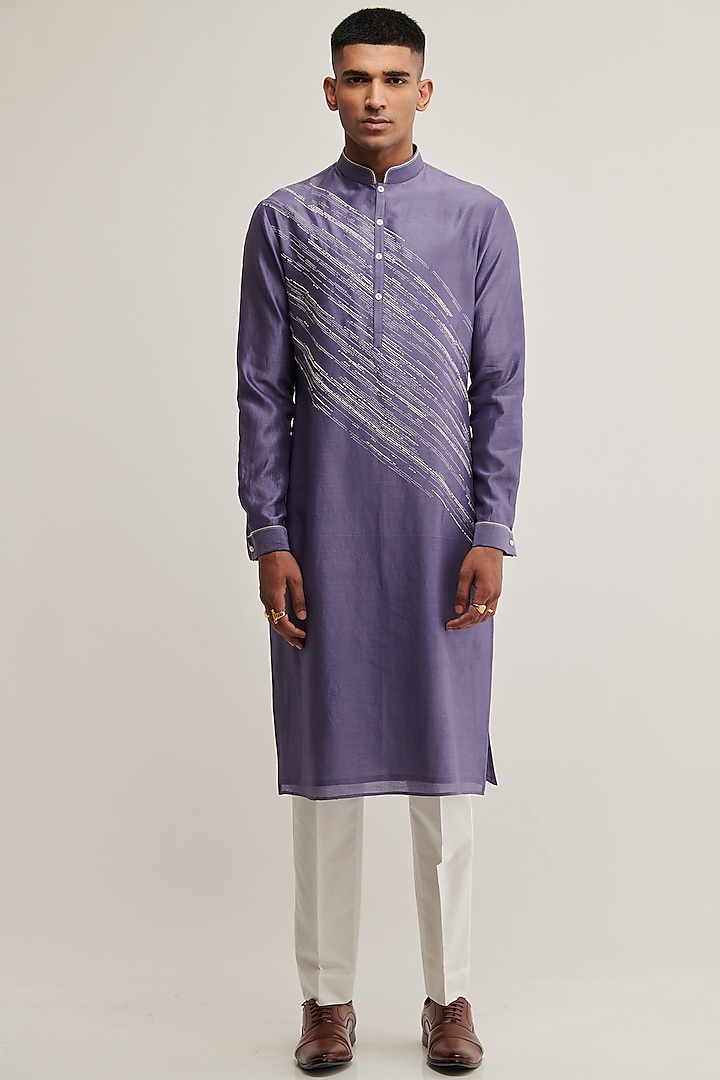 Deep Iris Embroidered Kurta Set by Dhruv Vaish