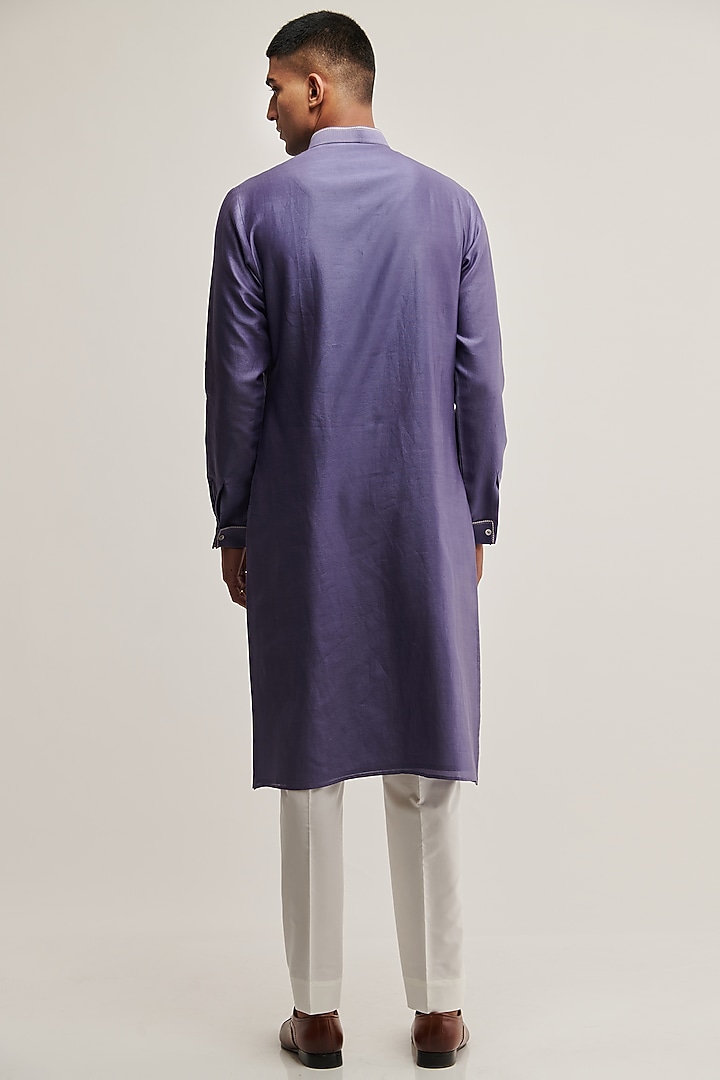 Deep Iris Cotton Silk Chanderi Embroidered Kurta Set by Dhruv Vaish at Pernia's Pop Up Shop