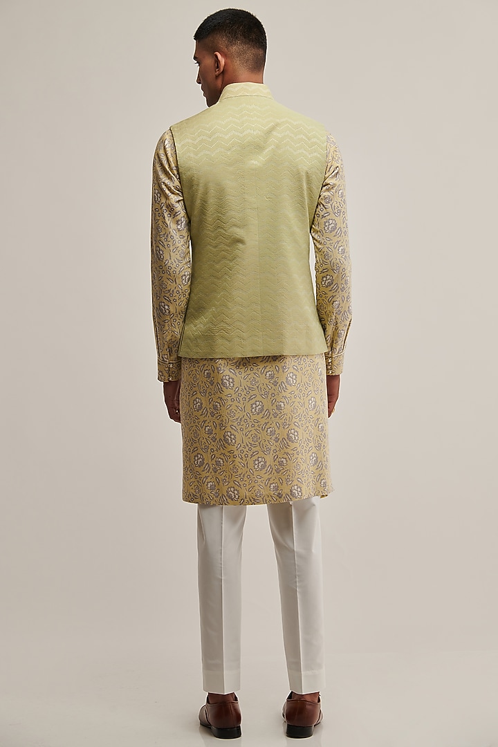Pale Mint Cotton Silk Embroidered Nehru Jacket by Dhruv Vaish at Pernia's Pop Up Shop
