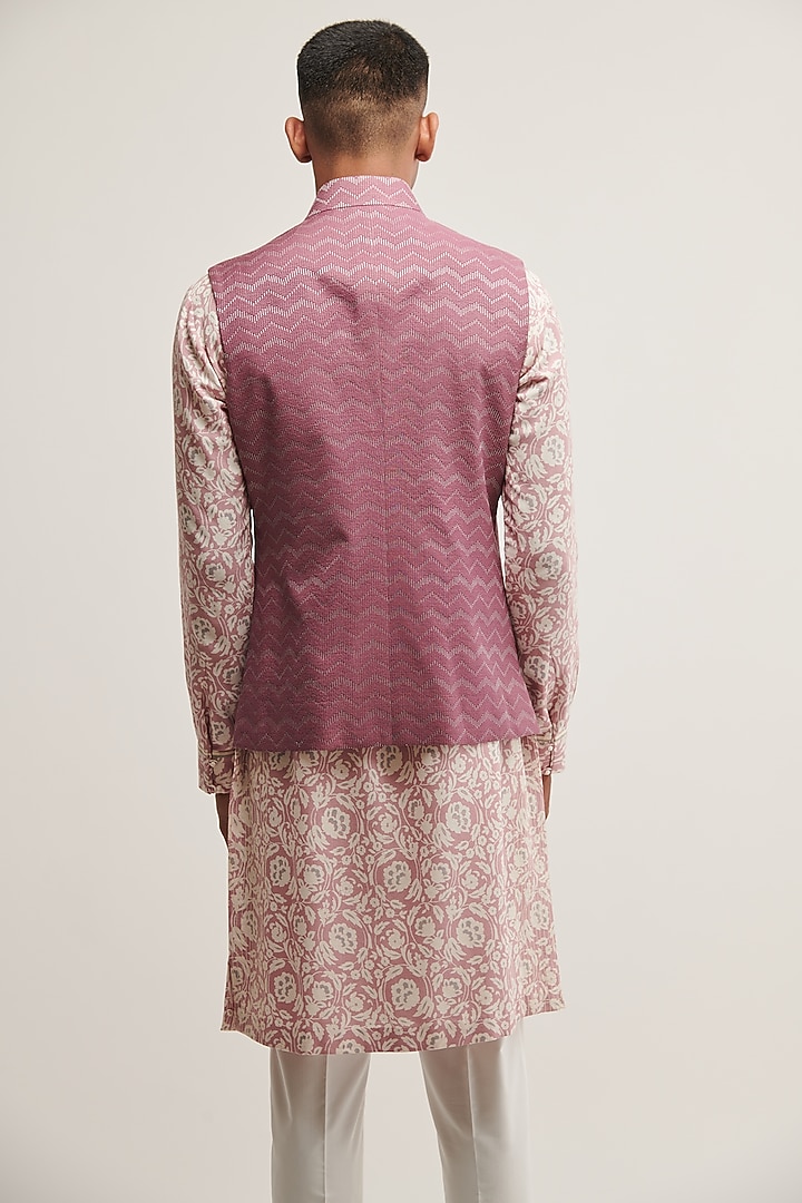Mauve Mist Cotton Silk Embroidered Nehru Jacket by Dhruv Vaish at Pernia's Pop Up Shop