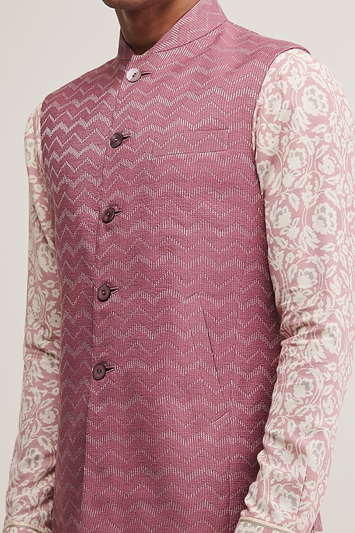 Mauve Mist Cotton Silk Embroidered Nehru Jacket by Dhruv Vaish at Pernia's Pop Up Shop
