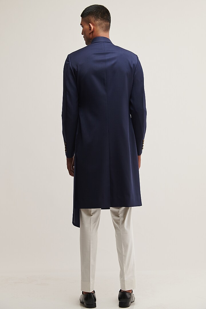 Navy Terrywool Wedding Indowestern Jacket by Dhruv Vaish at Pernia's Pop Up Shop