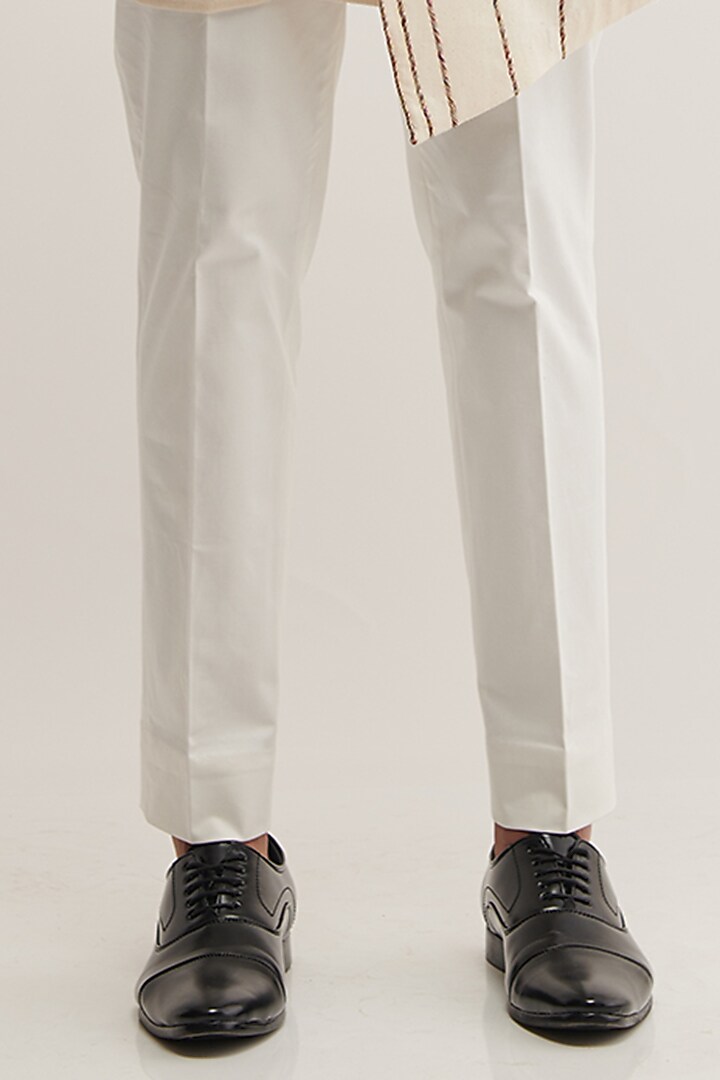 Vanilla-Colored Handloom Cotton Thread Embroidered Kurta Set by Dhruv Vaish at Pernia's Pop Up Shop