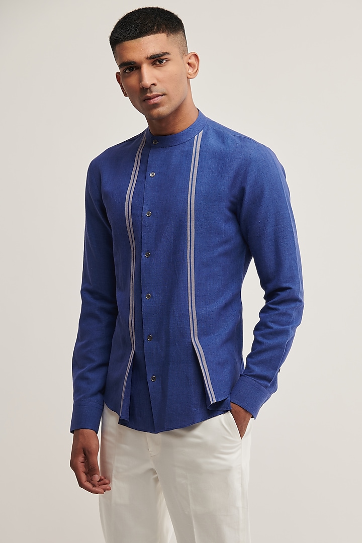 Carbon Blue Striped Shirt by Dhruv Vaish