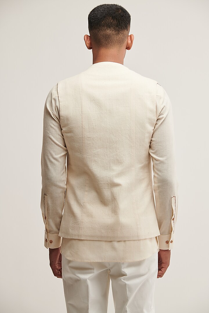 Vanilla Handloom Cotton Nehru Jacket by Dhruv Vaish at Pernia's Pop Up Shop