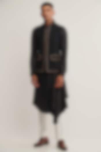 Black Handloom Cotton Jawahar Jacket by Dhruv Vaish