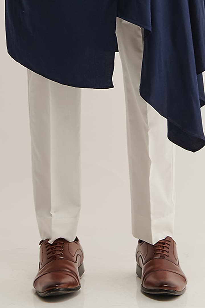 Navy Cotton Satin Draped Kurta Set by Dhruv Vaish at Pernia's Pop Up Shop