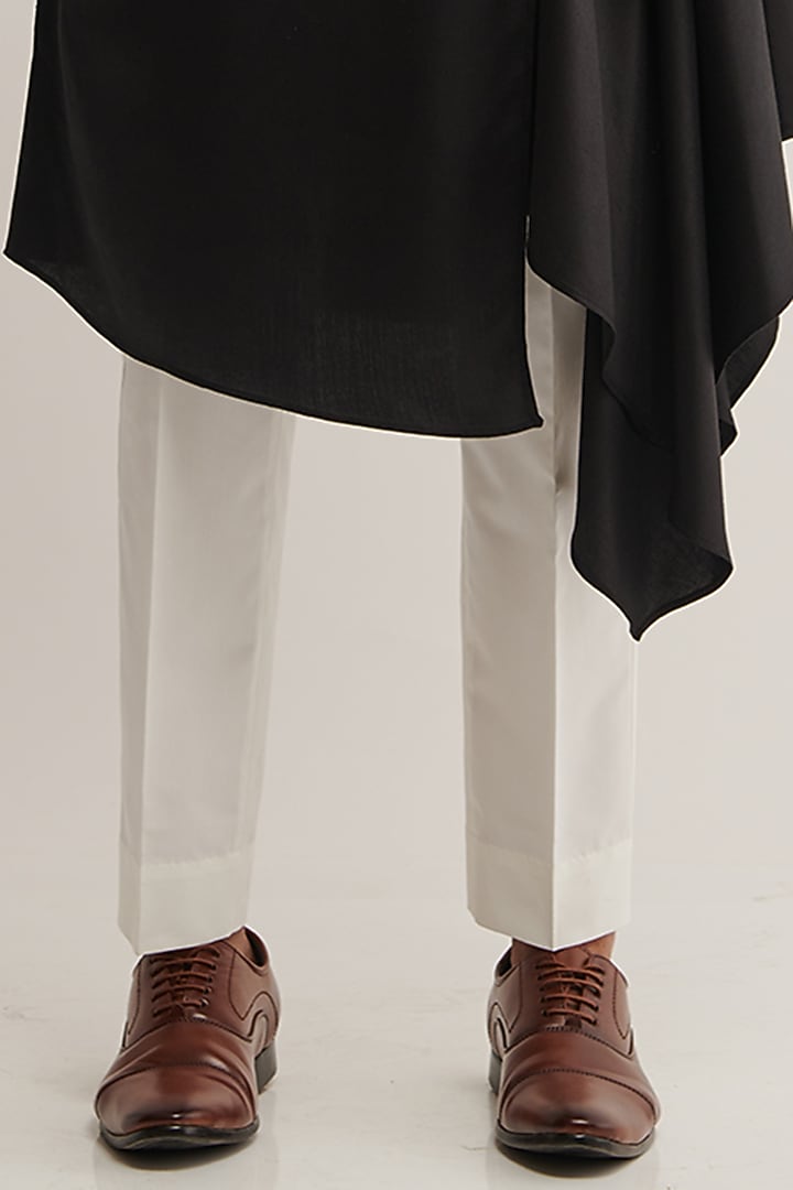 Black Cotton Satin Draped Kurta Set by Dhruv Vaish at Pernia's Pop Up Shop