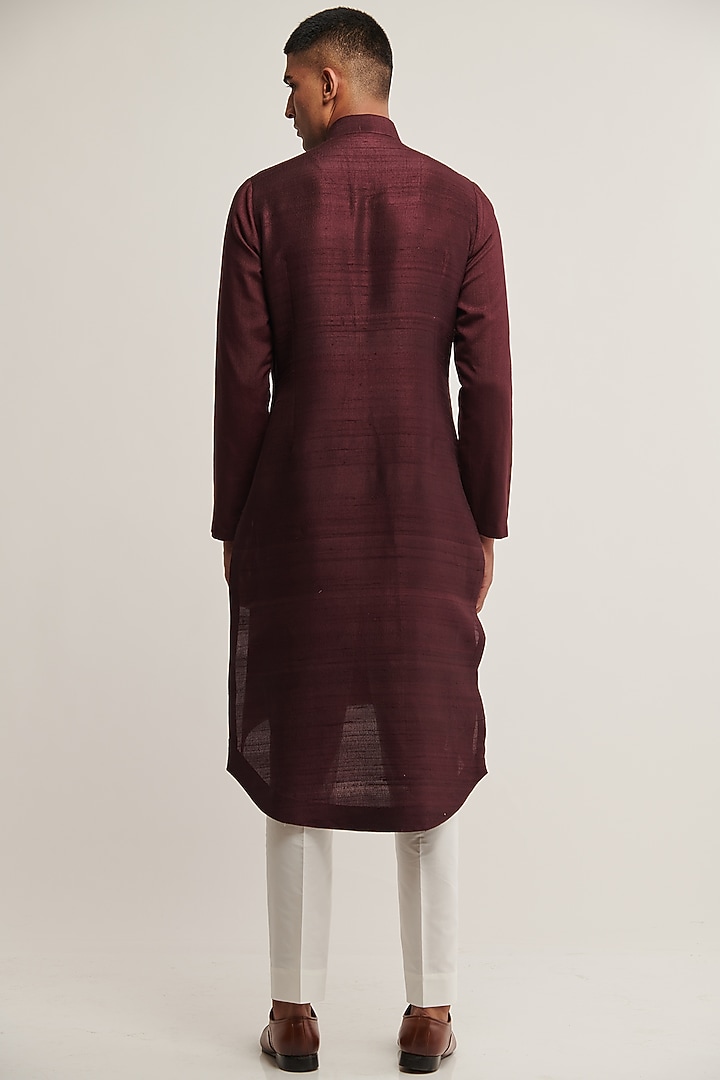 Old Mauve Raw Silk Embroidered Kurta Set by Dhruv Vaish at Pernia's Pop Up Shop