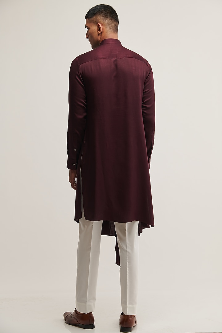 Old Mauve Cotton Satin Draped Kurta Set by Dhruv Vaish at Pernia's Pop Up Shop
