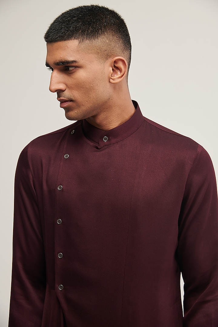 Old Mauve Cotton Satin Draped Kurta Set by Dhruv Vaish at Pernia's Pop Up Shop
