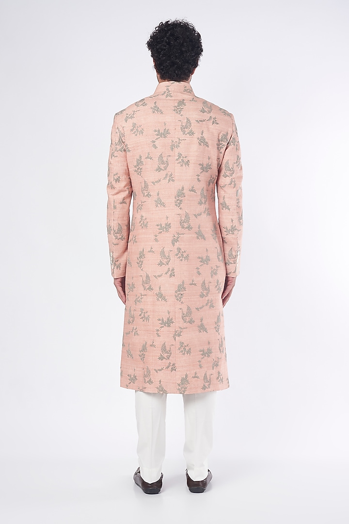 Sand Rose Silk Embroidered Groom Sherwani Set by Dhruv Vaish at Pernia's Pop Up Shop