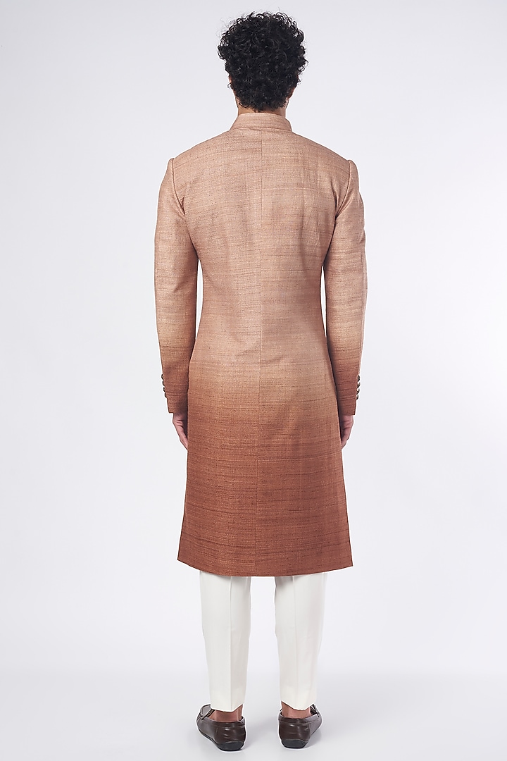 Brown Silk Embroidered Wedding Sherwani Set by Dhruv Vaish at Pernia's Pop Up Shop