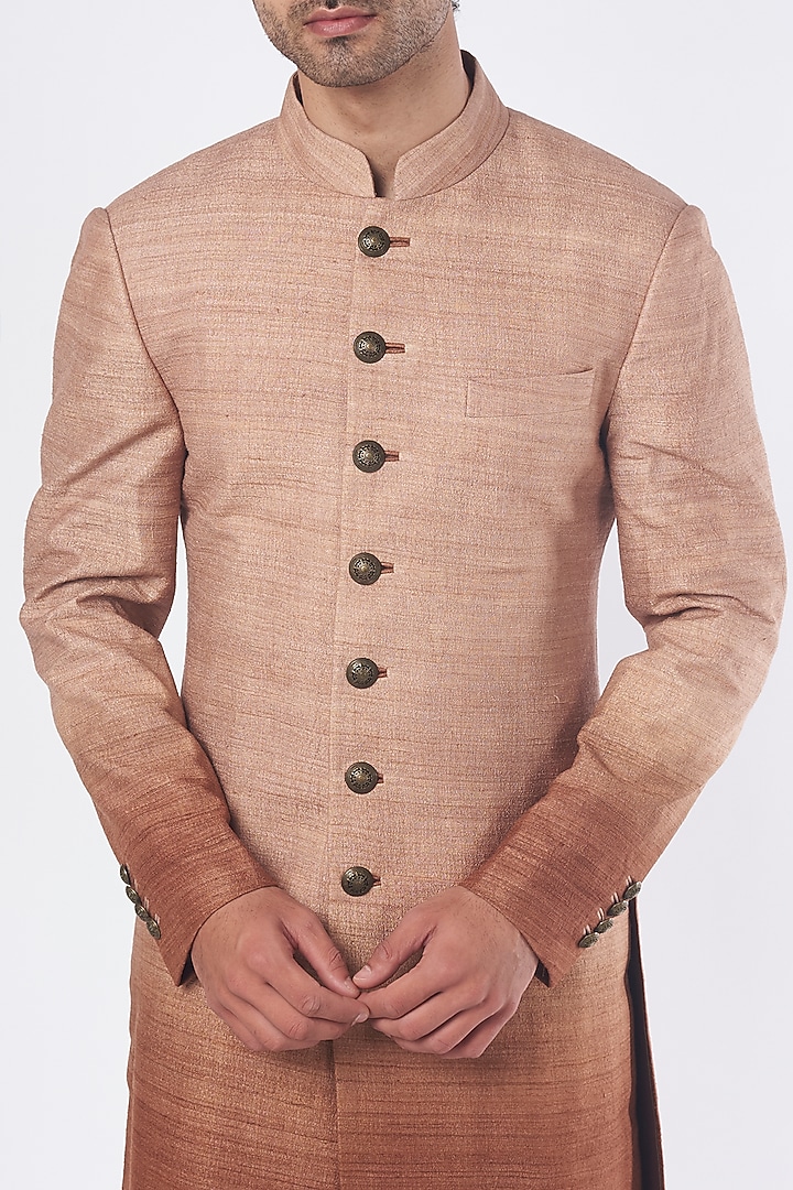 Brown Silk Embroidered Wedding Sherwani Set by Dhruv Vaish at Pernia's Pop Up Shop