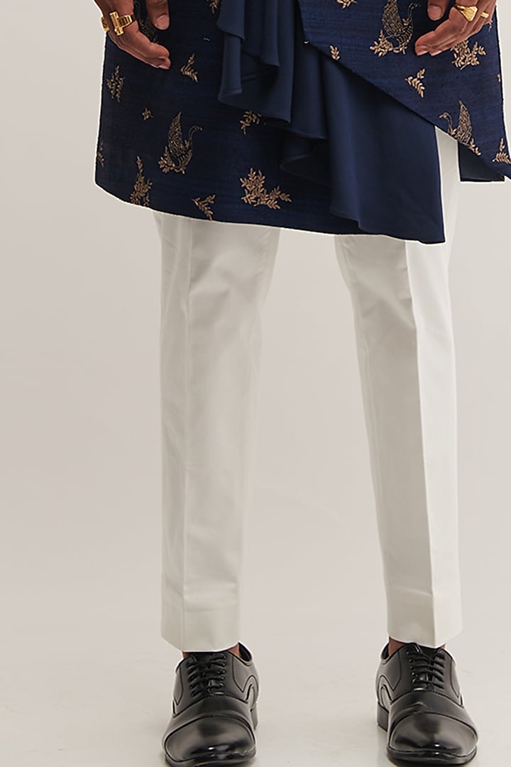 Navy Blue Silk Embroidered Wedding Indowestern Set by Dhruv Vaish at Pernia's Pop Up Shop