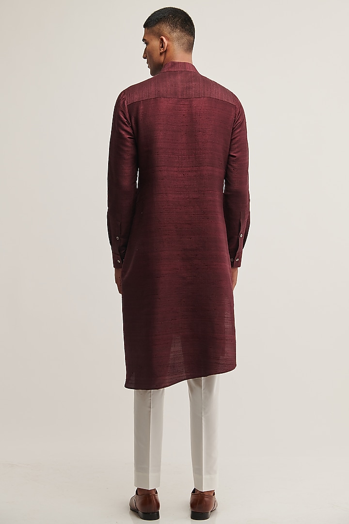 Old Mauve Raw Silk Metal Embroidered Kurta Set by Dhruv Vaish at Pernia's Pop Up Shop