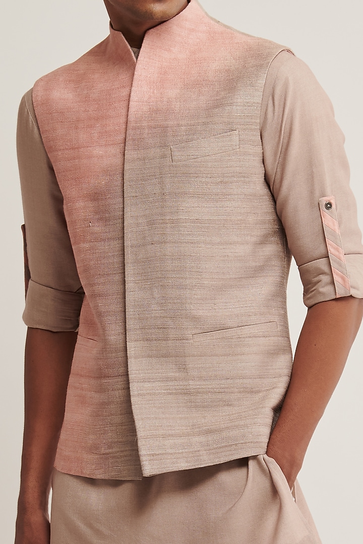 Moon Rose Silk Dip-Dyed Jawahar Jacket by Dhruv Vaish at Pernia's Pop Up Shop