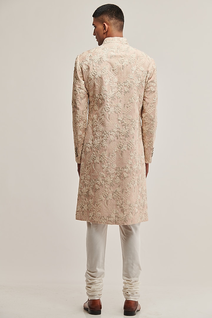 Pink Dust Silk Hand Embroidered Groom Sherwani Set by Dhruv Vaish at Pernia's Pop Up Shop