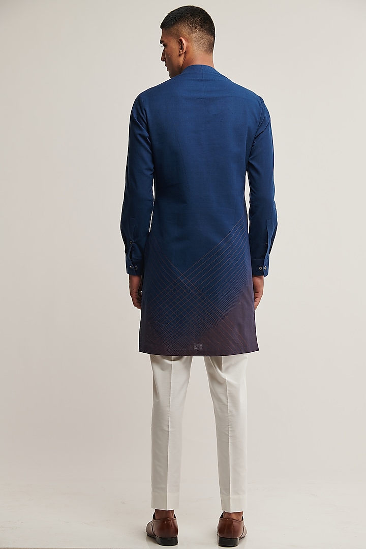 Indigo Handloom Cotton Printed Kurta Set by Dhruv Vaish at Pernia's Pop Up Shop