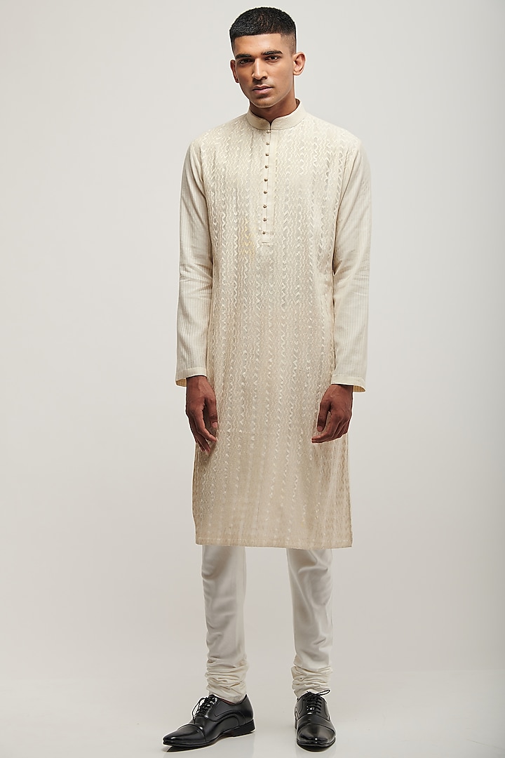 Vanilla Printed Kurta Set by Dhruv Vaish at Pernia's Pop Up Shop