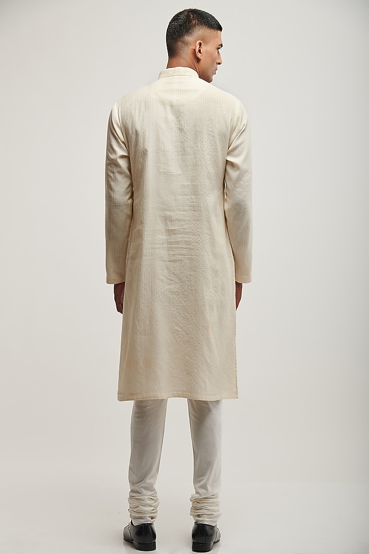 Vanilla Cotton Silk Chanderi Printed Kurta Set by Dhruv Vaish at Pernia's Pop Up Shop