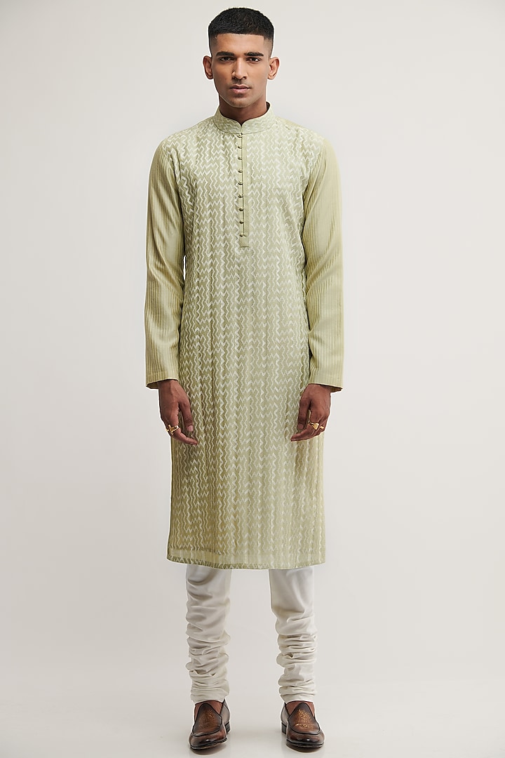 Pale Mint Printed Kurta Set by Dhruv Vaish at Pernia's Pop Up Shop