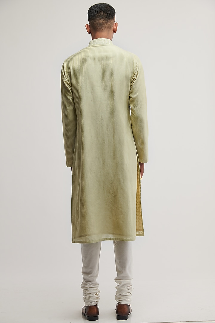 Pale Mint Cotton Silk Chanderi Printed Kurta Set by Dhruv Vaish at Pernia's Pop Up Shop
