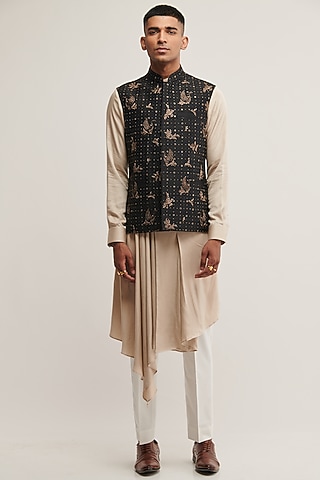 Black Silk Zari Embroidered Jawahar Jacket by Dhruv Vaish