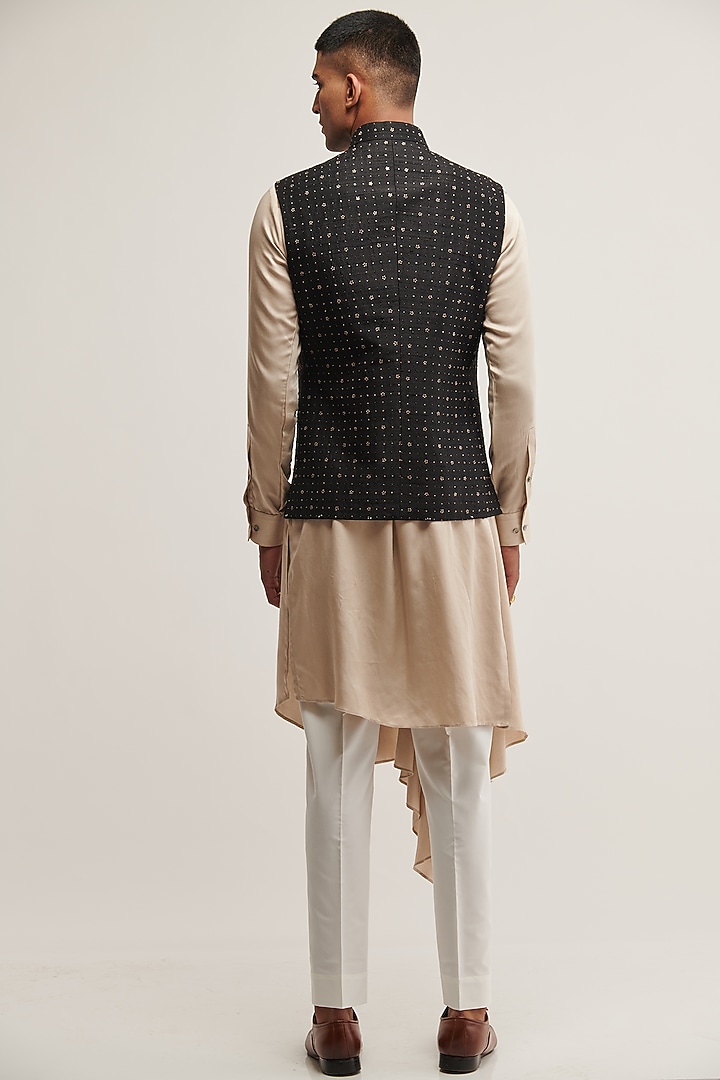 Black Silk Zari Embroidered Jawahar Jacket by Dhruv Vaish at Pernia's Pop Up Shop