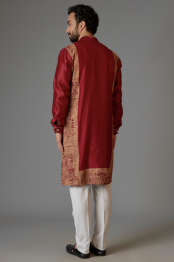 Red Cotton Silk Printed Kurta Set by Dhruv Vaish at Pernia's Pop Up Shop