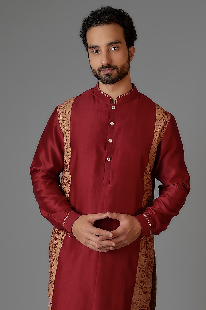 Red Cotton Silk Printed Kurta Set by Dhruv Vaish at Pernia's Pop Up Shop