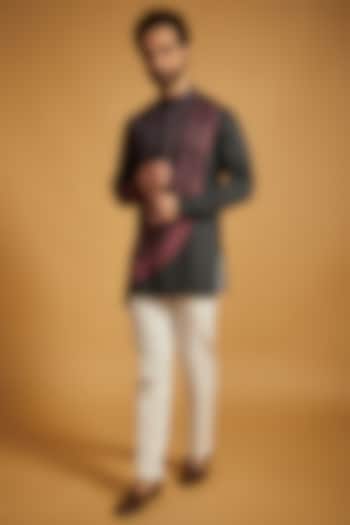 Black & Maroon Handloom Cotton Kurta by Dhruv Vaish