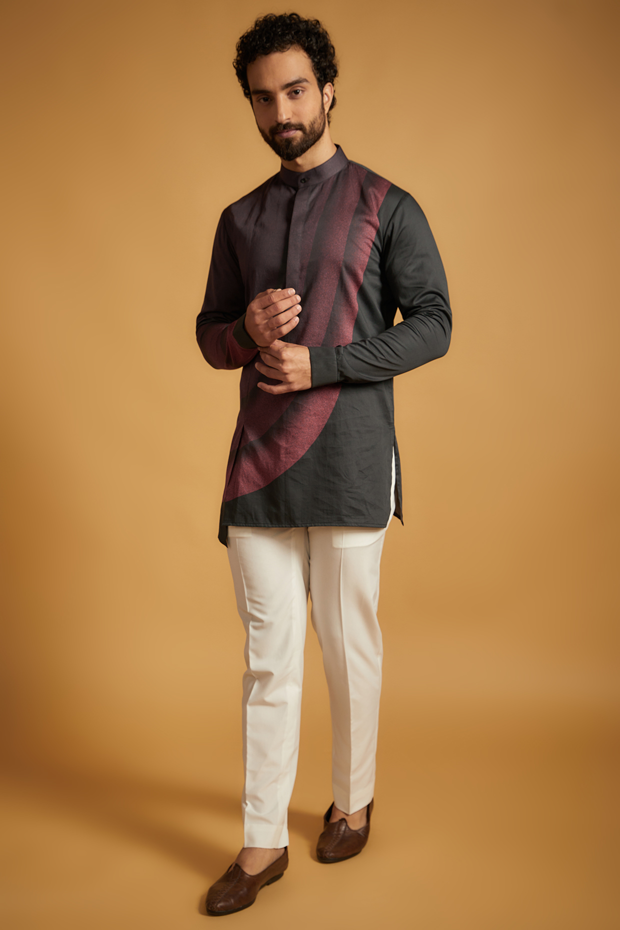 Black & Maroon Handloom Cotton Kurta by Dhruv Vaish