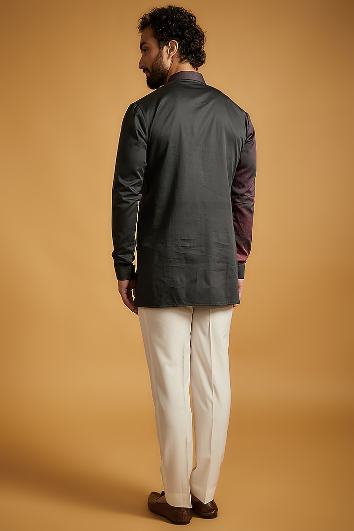 Black & Maroon Handloom Cotton Kurta by Dhruv Vaish at Pernia's Pop Up Shop